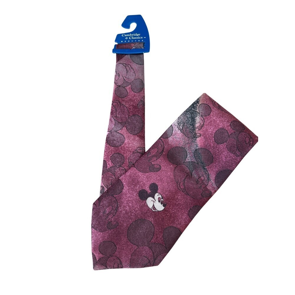 DISNEY Purple MULTICOLOR MICKEY CHARACTER POLYESTER SILK NECKTIE TIE Maroon